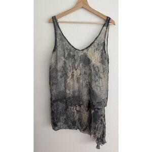 Sheer Layered Sleeveless Top Grey Black Beige Abstract Pattern Blouse Shirt M